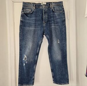 Zara Man Faded & Distressed Ripped Blue Jeans - Men's Size 34 - Casual Denim